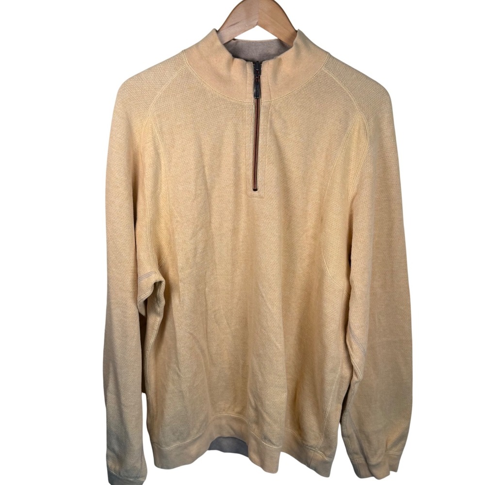 Tommy Bahama 1/4 Zip Pullover‎ Mens Large Yellow Villa Heat Reversible Outdoors